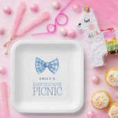 Blue Gingham Bow Krawatte Name Baby Shower Picnic Pappteller (Party)