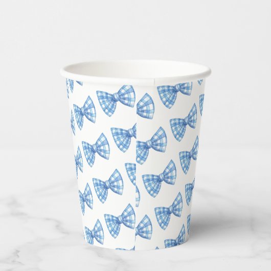 Blue Gingham Bow Krawatte Pattern Baby Dusche Pappbecher (Rechts)
