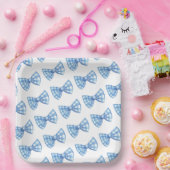 Blue Gingham Bow Krawatte Pattern Baby Shower Picn Pappteller (Party)