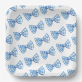 Blue Gingham Bow Krawatte Pattern Baby Shower Picn Pappteller (Vorderseite)