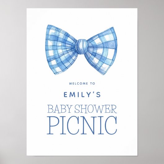 Blue Gingham Bow Krawatte Welcome Baby Shower Picn Poster (Vorne)