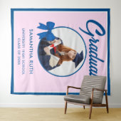 Blue Gingham Bow Photo Graduation Backdrop Wandteppich (Beispiel (Horizontal))