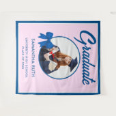 Blue Gingham Bow Photo Graduation Backdrop Wandteppich (Vorderseite (Horizontal))