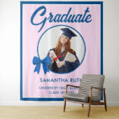 Blue Gingham Bow Photo Graduation Backdrop Wandteppich (Beispiel)