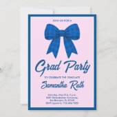 Blue Gingham Bow Photo Graduation Party Einladung (Rückseite)