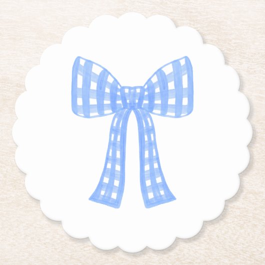 Blue Gingham Bow Preppy Untersetzer (Vorderseite)