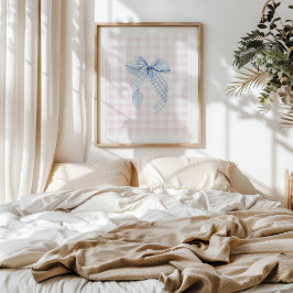 Blue Gingham Bow Wall Art Poster