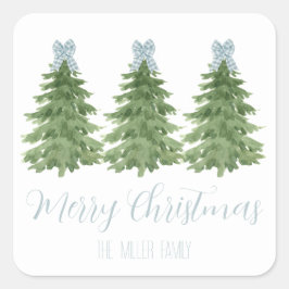 Blue Gingham Bow Weihnachtsbaum Sticker Geschenk-T