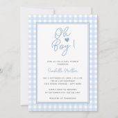 Blue Gingham Boy Baby Shower Einladung (Vorderseite)