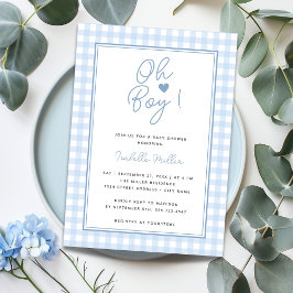 Blue Gingham Boy Baby Shower Einladung
