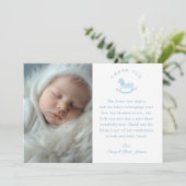 Blue Gingham Boy Baby Shower Foto Danke Karte (Stehend Vorderseite)