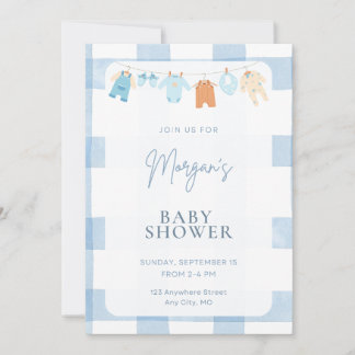 Blue Gingham Boy Baby Shower Invitation Einladung