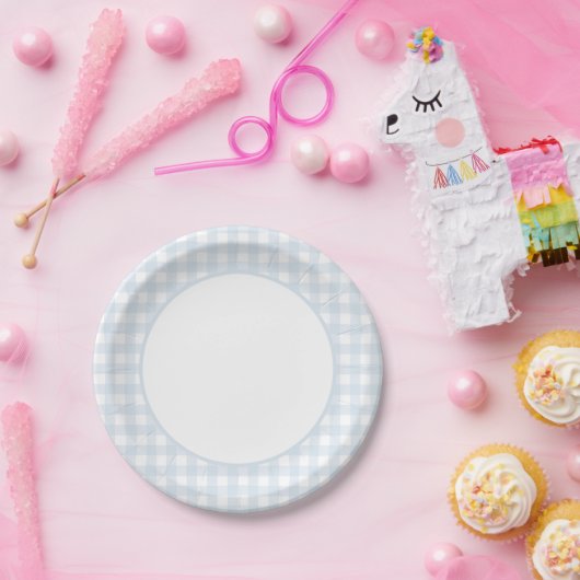 Blue Gingham Boy Baby Shower Pappteller (Party)