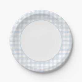 Blue Gingham Boy Baby Shower Pappteller