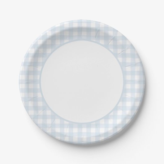Blue Gingham Boy Baby Shower Pappteller (Vorderseite)