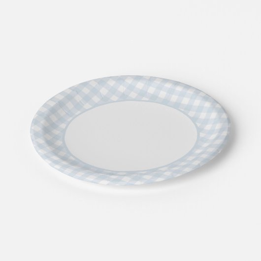 Blue Gingham Boy Baby Shower Pappteller (Schrägansicht)