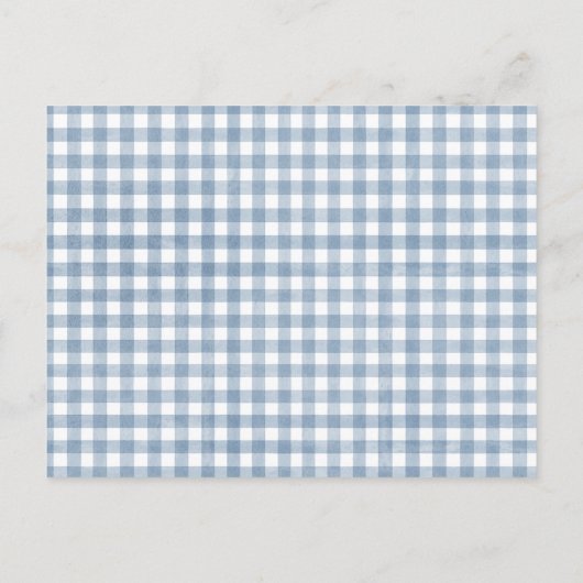 Blue Gingham Boy Baby Shower Parteichef Card Hinweiskarte (Rückseite)