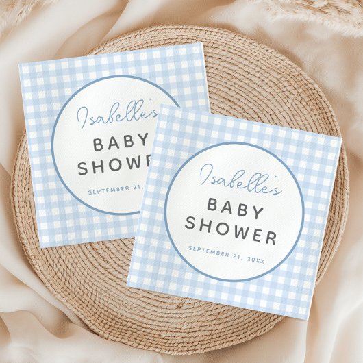 Blue Gingham Boy Baby Shower Serviette
