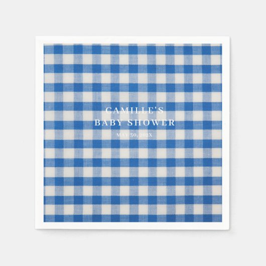 Blue Gingham Boy Baby Shower Serviette (Vorderseite)