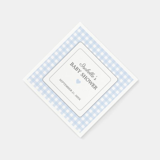 Blue Gingham Boy Baby Showpapier Napkin Serviette (Ecke)