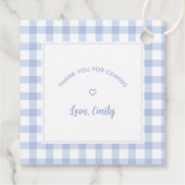 Blue Gingham Boy Babydusche Danke, dass ihr gekomm Geschenkanhänger (Rückseite)