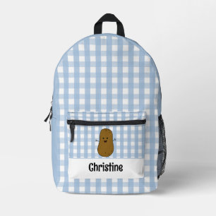 Blue Gingham Brown Potato Custom Bedruckter Rucksack