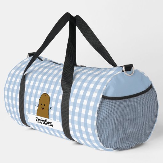 Blue Gingham Brown Potato Custom Duffle Bag (Rechte Ecke)