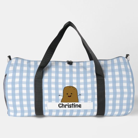 Blue Gingham Brown Potato Custom Duffle Bag (Rückseite)