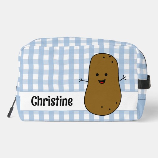 Blue Gingham Brown Potato Custom Waschbeutel (Rückseite)