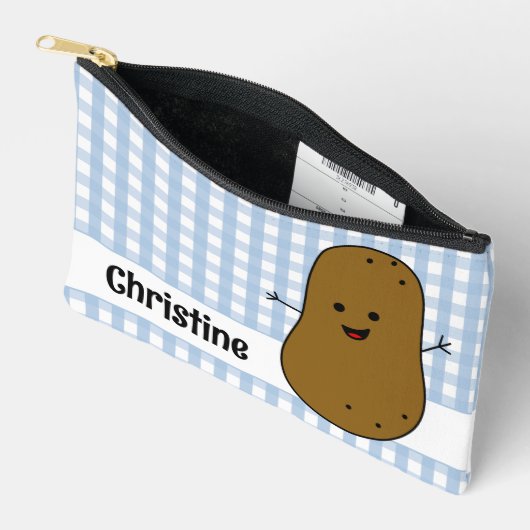 Blue Gingham Brown Potato Custom Zubehörtasche (Offen)