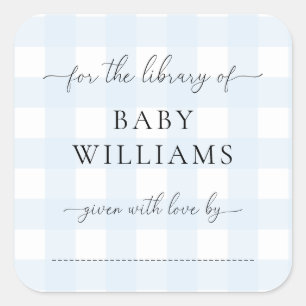 Blue Gingham Buchzeichen Sticker