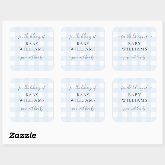 Blue Gingham Buchzeichen Sticker (Blatt)