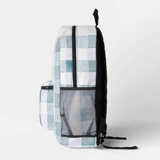 Blue Gingham/Buffalo Karierte Wasserfarbmonogramm Bedruckter Rucksack (Rechts)