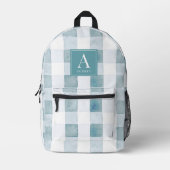 Blue Gingham/Buffalo Karierte Wasserfarbmonogramm Bedruckter Rucksack (Vorderseite)