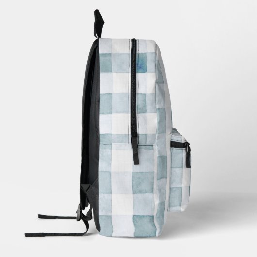 Blue Gingham/Buffalo Karierte Wasserfarbmonogramm Bedruckter Rucksack (Links)