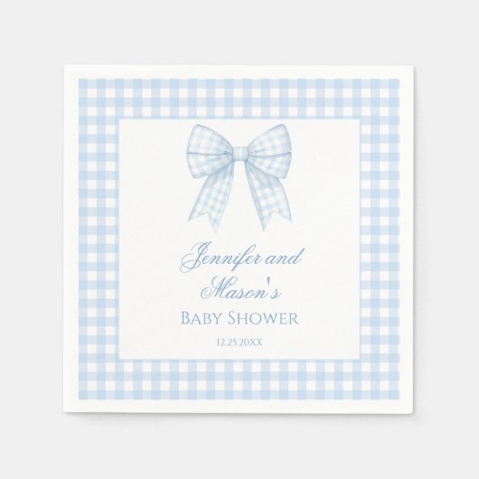 Blue Gingham Bugband Baby Boy Dusche Serviette (Vorderseite)