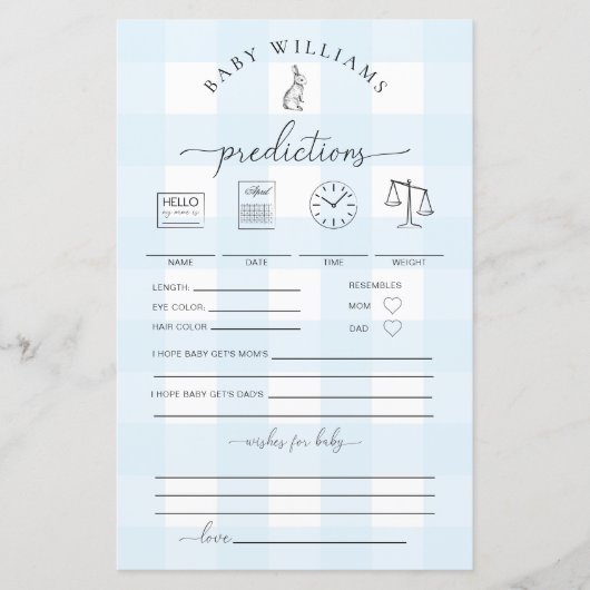 Blue Gingham Bunny Baby Predictions Game (Vorderseite)