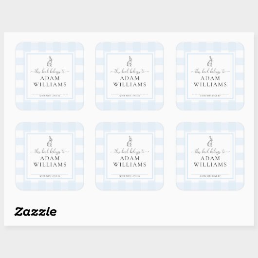 Blue Gingham Bunny Buchzeichen Sticker (Blatt)