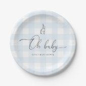 Blue Gingham Bunny Rabbit Baby Dusche Pappteller (Vorderseite)