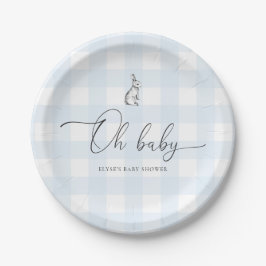 Blue Gingham Bunny Rabbit Baby Dusche Pappteller