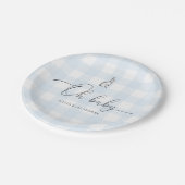 Blue Gingham Bunny Rabbit Baby Dusche Pappteller (Schrägansicht)