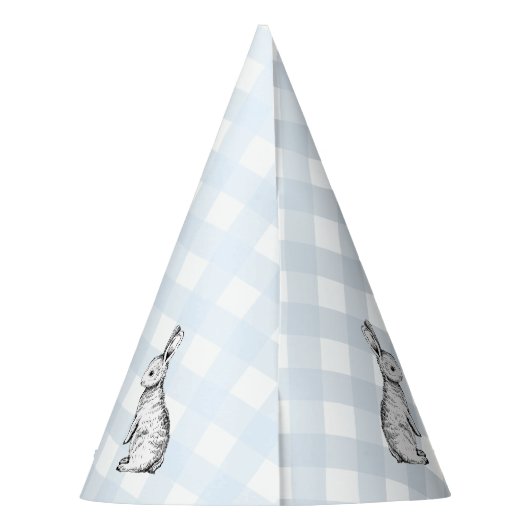 Blue Gingham Bunny Rabbit Partyhütchen (Rückseite)