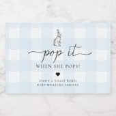 Blue Gingham Bunny Rabbit Pop It Wenn sie Pop Schaumweinetikett (Einzelnes Label)