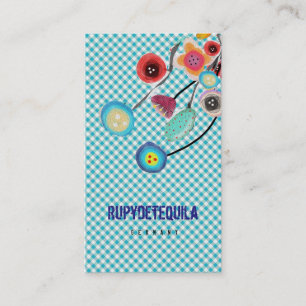 Blue Gingham Business Card Visitenkarte