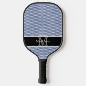 Blue Gingham Checkered Initial Monogram Pickleball Schläger (Rückseite)