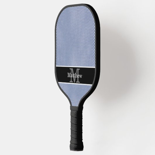 Blue Gingham Checkered Initial Monogram Pickleball Schläger (Links)