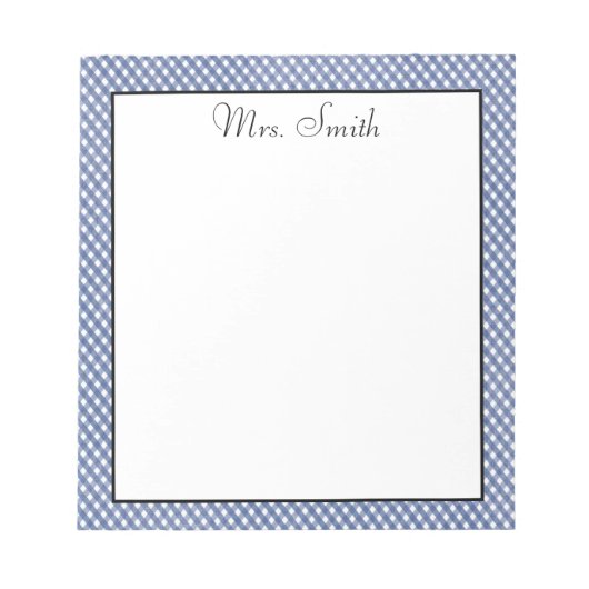 Blue Gingham Checkered Notizblock (Vorderseite)