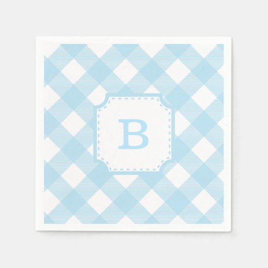 Blue Gingham Checkered Patternpapier Napkin Serviette (Vorderseite)