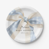 Blue Gingham Checks Bow Baby Shower Pappteller (Vorderseite)