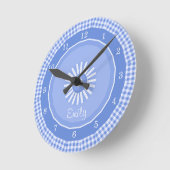 Blue Gingham Checks Numbered Runde Wanduhr (Winkel)
